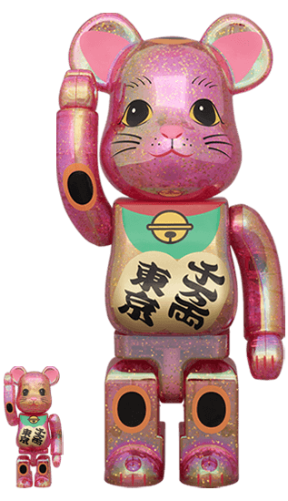BE@RBRICK 招き猫 千万両・東京 桃色透明メッキ 桜吹雪 100％ & 400％ collectible